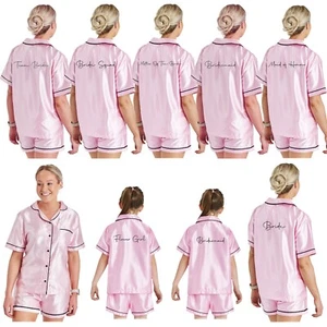 Ladies Girls Hen Wedding Bride Bridesmaid Satin Short Pyjamas Mother Maid Honour - Picture 1 of 19