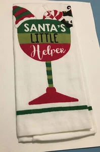 Ritz Christmas Kitchen Hand Towel Santas Helper Cocktail NEW Elf In Wineglass - Picture 1 of 8