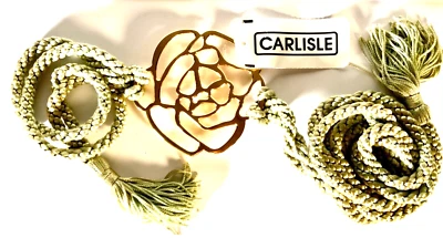 Cinturón Cuerda Pistacho CARLISLE con Borlas y Flor Metal Tono Dorado De Colección Foto 1 de 4