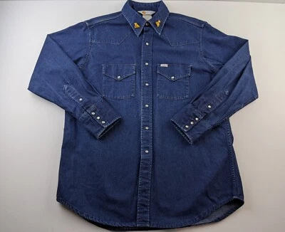 Camisa de Trabajo De Colección Carhartt Denim Western Pearl Snap Hombres L Azul Oso de Peluche Personalizado U2 Foto 1 de 4