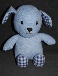 🍀Peluche Doudou Chien TOMY Bleu Carreaux Toile Plastifié 24 Cm Assis TTBE - Photo 1/3