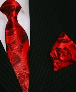 Binder de Luxe Designer Krawatte Einstecktuch Krawatten Set Tie 101 rot Paisley - Bild 1 von 4
