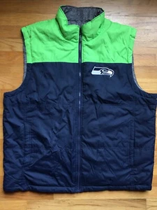 Seattle Seahawks Vest Jacket REVERSIBLE NFL G-III Gray Navy Blue Vtg Puffy 2XL - Picture 1 of 5