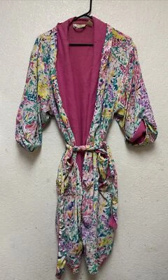 Винтажный Victoria's Secret золотой этикетки халат розовый цветочный хлопок с подкладкой ремень один размер - Изображение 1 из 4