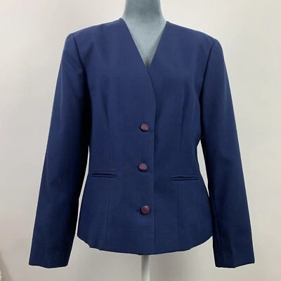 Vintage 80s Pendleton Womens Small Blue New Wave Silk Blend Power Blazer Jacket - Image 1 of 4