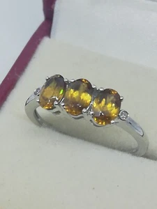 10ct white Gold Hallmarked Citrine Trilogy Ring with Diamonds Size 0 - Picture 1 of 21