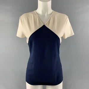 RALPH LAUREN Size M Cream Navy Silk Blend Color Block Pullover - Picture 1 of 6