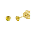 10k Yellow Gold Citrine Cz Stud Earrings Cubic Zirconia Round Prong Set
