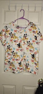 6 Disney MICKEY MOUSE All Over Print Animal Hospital Scrubs Top Womens Large - Picture 1 of 6