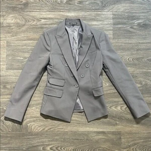 Express Size 2 Gray Blazer Classic Tailored Look Cinched Structured Waist Set - Picture 1 of 8