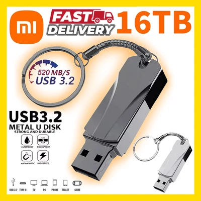 USB Flash Storage 16TB 8TB 4TB 2TB 1TB Stick Metal USB 3.1 Drive Waterproof - Image 1 of 4