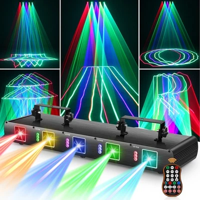 5 Lens 5 Beam RGBYC DJ Laser Stage Light DJ Disco Party Bar KTV Wedding W/Remote - Image 1 of 4