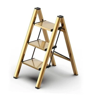 Taburete Plegable para Armario/Cocina-Aluminio Dorado Escalera 3 Pasos Dorado Foto 1 de 4