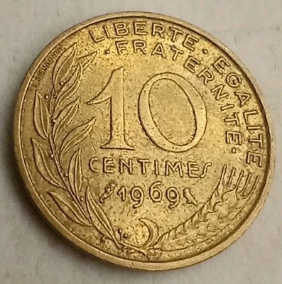 10 Centimes 1969 France Coin Republique Française Liberte Egalite Fraternite - Image 1 of 2