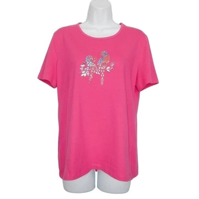 Camiseta de punto informal loro con tachuelas manga corta rosa PM de Coral Bay Top para mujer Foto 1 de 4