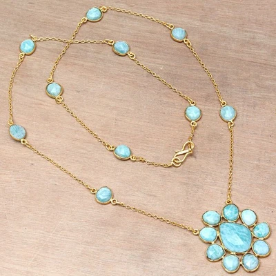 Collana pietra preziosa con piedi di amazzonite fatta a mano gioielli... - Immagine 1 di 4