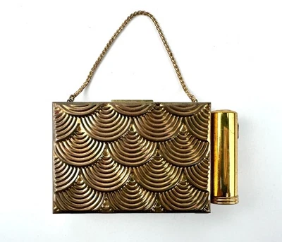 Vintage Compact Purse w Empty Lipstick Tube, Powder Case Puff Mirror & Cig Case - Image 1 of 4