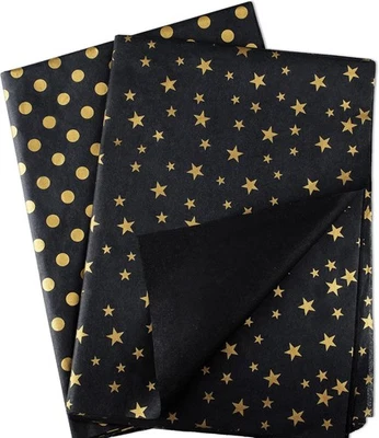 MR FIVE 60 Hojas Papel de Pañuelo Negro y Dorado a Granel, 20" x Negro, Dorado  Foto 1 de 4