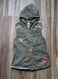 Little Lass Girls 10/12 Olive Hooded Denim Vest Embroidered - Picture 1 of 9