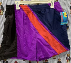 Vtg Campus Swimsuit Mens L Shorts Red Purple Navy Blue Trunks Swim 90s NOS NWT - Picture 1 of 8