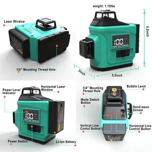Self-leveling Laser Level 3D Horizontal Vertical Cross Line Laser Level 100 Feet - Picture 1 of 9
