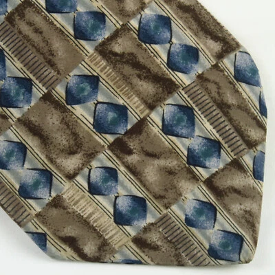 J.T. Beckett Blue Brown Gold Geometric Abstract Mens Neck Tie 56"x3.5" Diamond - Image 1 of 4