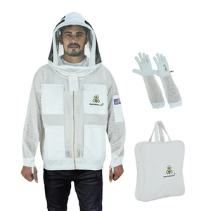 Bee Jacket Beekeeping Ventilated Mesh fencing veil & Gloves beekeeper -XL - Picture 1 of 7