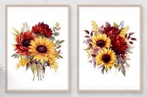 Floral Wall Art Prints, Set of 2 Sunflowers Art Prints, Home Decor #29 - Picture 1 of 2