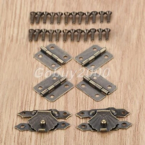 Stylish Box Latch Hasp Clasp Antique Bronze Drawer Box Lock Hook Hardware Hinges - Picture 1 of 12