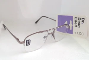 Dr. Dean Edell Reading Glasses Aviator Silver Half Rimless Spring +1.00 #50820 - Picture 1 of 3