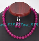 Pretty 6-12Mm Natural Rose Red Jade Gems Round Beads Necklace Earrings Set 18''