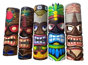 SET OF 5 20" TIKI MASK HAWAIIAN WALL ART ISLAND HOME DECOR BAR TROPICAL - Picture 1 of 1