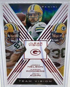 2015 Clear Vision Team Vision Red, Rodgers, Kuhn, Nelson Green Bay Packers # /25