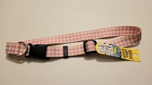 Verstellbares großes Hundehalsband rosa weiß kariert 18x28" von gelb Hund Design - Bild 1 von 4