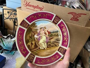 Antique Royal Vienna beehive mark plate red gold Classical lady lyre Angel nice - Picture 1 of 13