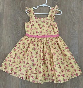 Zuni’s Girl’s Size 4/5 Pretty Yellow & Pink Floral Lined 100% Cotton Sundress - Picture 1 of 8