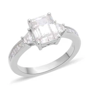STUNNING!! 3.10ctw White Moissanite Solitaire W/Accents Ring Rhodium Plate Siz 5 - Picture 1 of 6