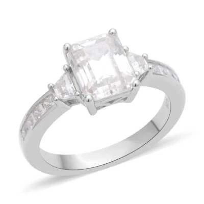 STUNNING!! 3.10ctw White Moissanite Solitaire W/Accents Ring Rhodium Plate Siz 5 - Image 1 of 4