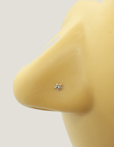 925 Sterling Silver Pin L Shape Gem Star Small Nose Stud Piercing
