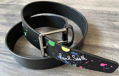 Paul Smith Cuero Negro Pintura Salpicadura Cinturón Talla 30 Venta Hecho España - Imagen 1 de 4
