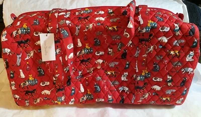 VERA BRADLEY Large Traveler Duffel Bag HOLIDAY CATS Travel College Kittens $109 - Image 1 of 4