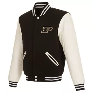 Chaqueta polar reversible Purdue Boilermakers mangas de cuero sintético 2 logotipos delanteros - Imagen 1 de 5