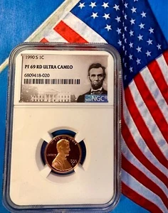 1990-S Lincoln Memorial Cent PF69 RD NGC Graded - Special Label - Bild 1 von 3