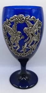 Libbey Cobalt Blue Pewter Fairy Drinking Alcohol Wine Glass Goblet - Picture 1 of 9