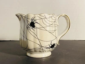 Halloween Black Spider Ceramic Creamer Spider Web With Gold Rim 3” New - Picture 1 of 4