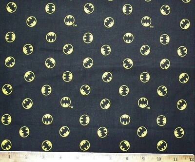 Batman Logo on Black Fabric By the Yard 100% Cotton - Image 1 of 2