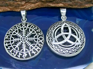 Aegishjalmur Triángulo 925 Plata Colgante Ø 2,7cm Vegvisir 2 Verschied. Páginas - Imagen 1 de 3