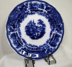 Flow blue plate antique transferware Nonpareil Burgess Leigh c1880 Staffordshire