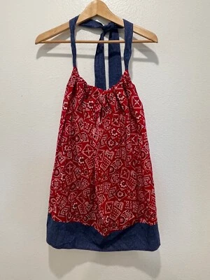 Túnica júnior vintage feita à mão tamanho 3 estampa de bandana vermelha Halter Festival Boho Y2K - Imagem 1 de 4