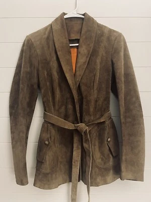 Blazer De Colección Años 70 Gamuza Suave Marrón Talla XS/S Forrado con Cinturón Foto 1 de 3